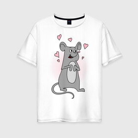 Женская футболка хлопок Oversize с принтом Mousy в Петрозаводске, 100% хлопок | свободный крой, круглый ворот, спущенный рукав, длина до линии бедер
 | 14 feb | 14 февраля | влюбленным | день святого валентина | любовь | мышка | мышонок | парные
