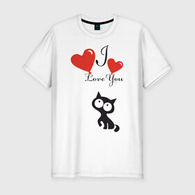 Мужская футболка премиум с принтом Люблю котёнка в Петрозаводске, 92% хлопок, 8% лайкра | приталенный силуэт, круглый вырез ворота, длина до линии бедра, короткий рукав | 