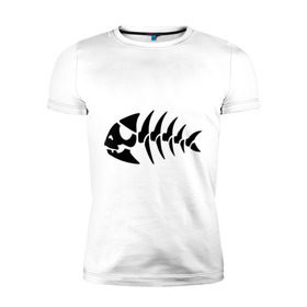 Мужская футболка премиум с принтом Рыба-пират в Петрозаводске, 92% хлопок, 8% лайкра | приталенный силуэт, круглый вырез ворота, длина до линии бедра, короткий рукав | скелет