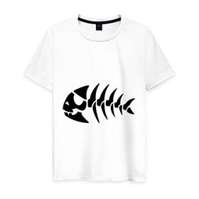 Мужская футболка хлопок с принтом Рыба-пират в Петрозаводске, 100% хлопок | прямой крой, круглый вырез горловины, длина до линии бедер, слегка спущенное плечо. | скелет