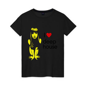 Женская футболка хлопок с принтом I love deep house в Петрозаводске, 100% хлопок | прямой крой, круглый вырез горловины, длина до линии бедер, слегка спущенное плечо | house | i love deep house | клубная музыка | клубные | хаус | я люблю хаус