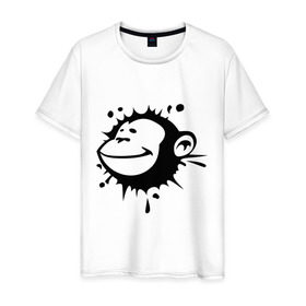 Мужская футболка хлопок с принтом Monkey face. в Петрозаводске, 100% хлопок | прямой крой, круглый вырез горловины, длина до линии бедер, слегка спущенное плечо. | Тематика изображения на принте: 