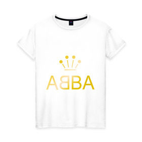 Женская футболка хлопок с принтом ABBA золото в Петрозаводске, 100% хлопок | прямой крой, круглый вырез горловины, длина до линии бедер, слегка спущенное плечо | abba | абба | музыка