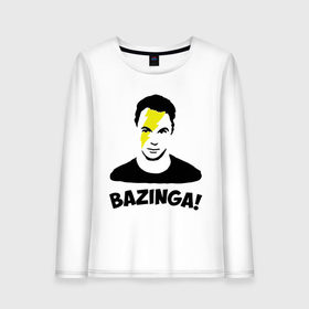 Женский лонгслив хлопок с принтом Sheldon Bazinga в Петрозаводске, 100% хлопок |  | big bang theory | бугагашенька | кураж бамбей | сериал | тбв | телесериал | теория большого взрыва | шелдон купер