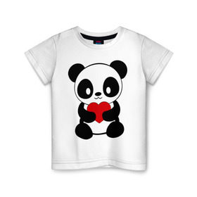 Детская футболка хлопок с принтом Пандочка с сердцем в Петрозаводске, 100% хлопок | круглый вырез горловины, полуприлегающий силуэт, длина до линии бедер | панда