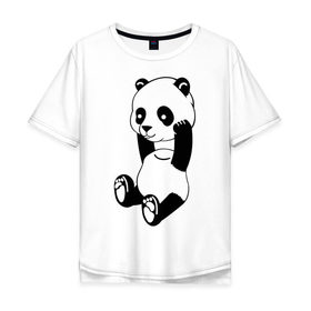 Мужская футболка хлопок Oversize с принтом Панда с оторванной головой в Петрозаводске, 100% хлопок | свободный крой, круглый ворот, “спинка” длиннее передней части | без головы | животные | звери | медведь | мишка | мишутка