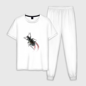 Мужская пижама хлопок с принтом Реалистичный жук в Петрозаводске, 100% хлопок | брюки и футболка прямого кроя, без карманов, на брюках мягкая резинка на поясе и по низу штанин
 | жук | насекомые | прикол | прикольные картинки | реалистичный жук