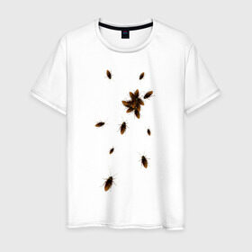 Мужская футболка хлопок с принтом Тараканы в Петрозаводске, 100% хлопок | прямой крой, круглый вырез горловины, длина до линии бедер, слегка спущенное плечо. | животные | насекомые | таракан | тараканы
