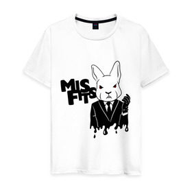 Мужская футболка хлопок с принтом Кролик misfits в Петрозаводске, 100% хлопок | прямой крой, круглый вырез горловины, длина до линии бедер, слегка спущенное плечо. | misfits