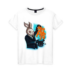 Женская футболка хлопок с принтом Кролик-психопат в Петрозаводске, 100% хлопок | прямой крой, круглый вырез горловины, длина до линии бедер, слегка спущенное плечо | misfits