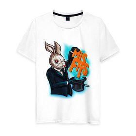 Мужская футболка хлопок с принтом Кролик-психопат в Петрозаводске, 100% хлопок | прямой крой, круглый вырез горловины, длина до линии бедер, слегка спущенное плечо. | misfits
