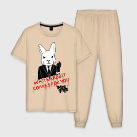 Мужская пижама хлопок с принтом Rabbit misfits в Петрозаводске, 100% хлопок | брюки и футболка прямого кроя, без карманов, на брюках мягкая резинка на поясе и по низу штанин
 | Тематика изображения на принте: misfits