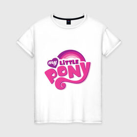 Женская футболка хлопок с принтом My little pony logo в Петрозаводске, 100% хлопок | прямой крой, круглый вырез горловины, длина до линии бедер, слегка спущенное плечо | my little pony | my little pony logo | pony | детские | мой маленький пони | пони