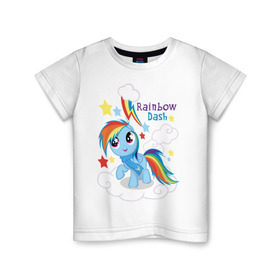 Детская футболка хлопок с принтом Rainbow Dash в Петрозаводске, 100% хлопок | круглый вырез горловины, полуприлегающий силуэт, длина до линии бедер | Тематика изображения на принте: dash | pony | rainbow | rainbow dash | детские | мой маленький пони | пони