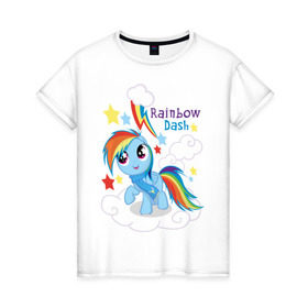 Женская футболка хлопок с принтом Rainbow Dash в Петрозаводске, 100% хлопок | прямой крой, круглый вырез горловины, длина до линии бедер, слегка спущенное плечо | dash | pony | rainbow | rainbow dash | детские | мой маленький пони | пони