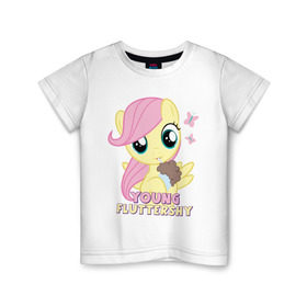 Детская футболка хлопок с принтом Young Fluttershy в Петрозаводске, 100% хлопок | круглый вырез горловины, полуприлегающий силуэт, длина до линии бедер | fluttershy | pony | young | young fluttershy | детские | мой маленький пони | пони