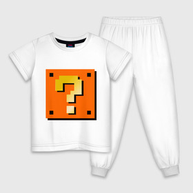 Детская пижама хлопок с принтом Mario box в Петрозаводске, 100% хлопок |  брюки и футболка прямого кроя, без карманов, на брюках мягкая резинка на поясе и по низу штанин
 | Тематика изображения на принте: 8 bit | nintendo | вопрос | вопросительный знак | марио | нинтендо