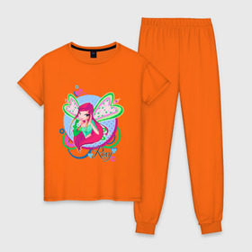 Женская пижама хлопок с принтом WinX - Рокси в Петрозаводске, 100% хлопок | брюки и футболка прямого кроя, без карманов, на брюках мягкая резинка на поясе и по низу штанин | roxy | win x | winx | винкс | детские | детям | для детей | рокси | феи