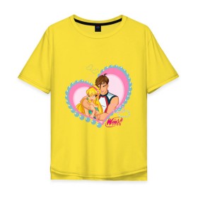 Мужская футболка хлопок Oversize с принтом WinX Love- Стелла в Петрозаводске, 100% хлопок | свободный крой, круглый ворот, “спинка” длиннее передней части | win x | winx | винкс | детские | детям | для детей | феи стелла