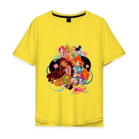 Мужская футболка хлопок Oversize с принтом Подружки WinX в Петрозаводске, 100% хлопок | свободный крой, круглый ворот, “спинка” длиннее передней части | win x | winx | винкс | детские | детям | для детей | подружки | феи