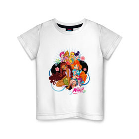 Детская футболка хлопок с принтом Подружки WinX в Петрозаводске, 100% хлопок | круглый вырез горловины, полуприлегающий силуэт, длина до линии бедер | win x | winx | винкс | детские | детям | для детей | подружки | феи