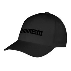 Бейсболка с принтом Eminem black logo в Петрозаводске, 100% хлопок | классический козырек, металлическая застежка-регулятор размера | Тематика изображения на принте: хип хоп