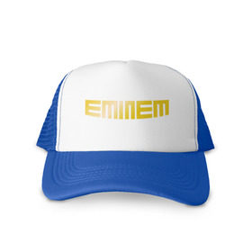 Кепка тракер с сеткой с принтом Eminem gold в Петрозаводске, трикотажное полотно; задняя часть — сетка | длинный козырек, универсальный размер, пластиковая застежка | хип хоп