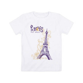 Детская футболка хлопок с принтом Paris mon amour в Петрозаводске, 100% хлопок | круглый вырез горловины, полуприлегающий силуэт, длина до линии бедер | paris | paris mon amour | париж | париж любовь моя