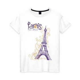 Женская футболка хлопок с принтом Paris mon amour в Петрозаводске, 100% хлопок | прямой крой, круглый вырез горловины, длина до линии бедер, слегка спущенное плечо | paris | paris mon amour | париж | париж любовь моя