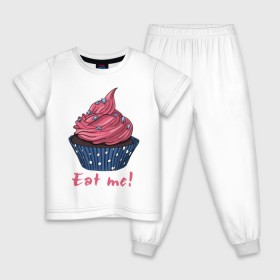 Детская пижама хлопок с принтом Eat me! в Петрозаводске, 100% хлопок |  брюки и футболка прямого кроя, без карманов, на брюках мягкая резинка на поясе и по низу штанин
 | 8 марта | девушкам | корзинка | международный женский день | пирожное | сладости