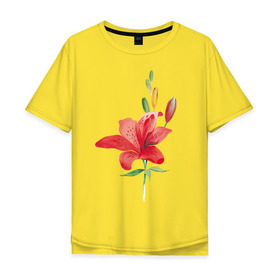 Мужская футболка хлопок Oversize с принтом Red lily в Петрозаводске, 100% хлопок | свободный крой, круглый ворот, “спинка” длиннее передней части | 8 марта | букет | красная лилия | лилия | международный женский день | цветы