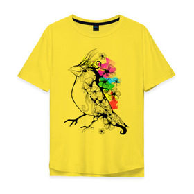 Мужская футболка хлопок Oversize с принтом Birdie в Петрозаводске, 100% хлопок | свободный крой, круглый ворот, “спинка” длиннее передней части | 8 марта | подарок | птица | птичка | разноцветные | цветы