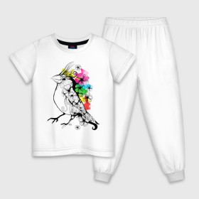 Детская пижама хлопок с принтом Birdie в Петрозаводске, 100% хлопок |  брюки и футболка прямого кроя, без карманов, на брюках мягкая резинка на поясе и по низу штанин
 | 8 марта | подарок | птица | птичка | разноцветные | цветы