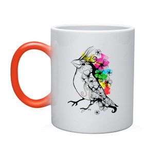Кружка хамелеон с принтом Birdie в Петрозаводске, керамика | меняет цвет при нагревании, емкость 330 мл | 8 марта | подарок | птица | птичка | разноцветные | цветы