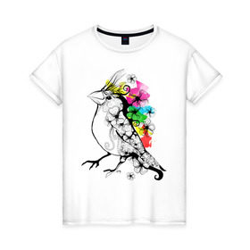 Женская футболка хлопок с принтом Birdie в Петрозаводске, 100% хлопок | прямой крой, круглый вырез горловины, длина до линии бедер, слегка спущенное плечо | 8 марта | подарок | птица | птичка | разноцветные | цветы