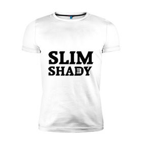 Мужская футболка премиум с принтом Slim shady. E в Петрозаводске, 92% хлопок, 8% лайкра | приталенный силуэт, круглый вырез ворота, длина до линии бедра, короткий рукав | eminem | slim shady | зарубежный рэп | музыка | репчик | рэп | эминем