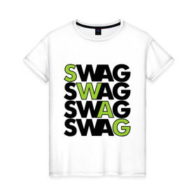 Женская футболка хлопок с принтом Swag в квадрате в Петрозаводске, 100% хлопок | прямой крой, круглый вырез горловины, длина до линии бедер, слегка спущенное плечо | swag | буквы | квадрат | модный | сваг | свег | свог | свэг | слова | стиль