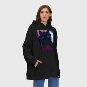 Худи SuperOversize хлопок с принтом Space cat swag в Петрозаводске, 70% хлопок, 30% полиэстер, мягкий начес внутри | карман-кенгуру, эластичная резинка на манжетах и по нижней кромке, двухслойный капюшон
 | i am swag | swag | кошка | кошки | очки | сваг | свэг