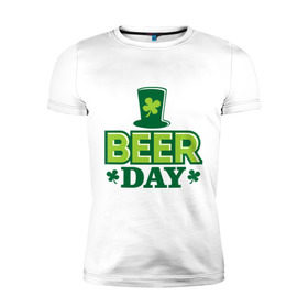Мужская футболка премиум с принтом Beer day в Петрозаводске, 92% хлопок, 8% лайкра | приталенный силуэт, круглый вырез ворота, длина до линии бедра, короткий рукав | patricks day | saint patricks day | день патрика | день святого патрика | клевер | четырехлистный клевер