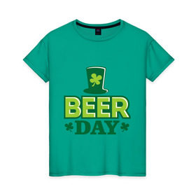 Женская футболка хлопок с принтом Beer day в Петрозаводске, 100% хлопок | прямой крой, круглый вырез горловины, длина до линии бедер, слегка спущенное плечо | patricks day | saint patricks day | день патрика | день святого патрика | клевер | четырехлистный клевер