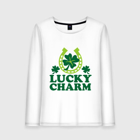 Женский лонгслив хлопок с принтом Lucky charm - подкова в Петрозаводске, 100% хлопок |  | patricks day | saint patricks day | день патрика | день святого патрика | клевер | подкова | удача | четырехлистный клевер