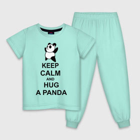 Детская пижама хлопок с принтом keep calm and hug a panda в Петрозаводске, 100% хлопок |  брюки и футболка прямого кроя, без карманов, на брюках мягкая резинка на поясе и по низу штанин
 | Тематика изображения на принте: панда
