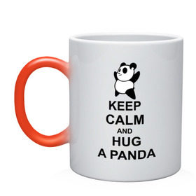 Кружка хамелеон с принтом keep calm and hug a panda в Петрозаводске, керамика | меняет цвет при нагревании, емкость 330 мл | Тематика изображения на принте: панда