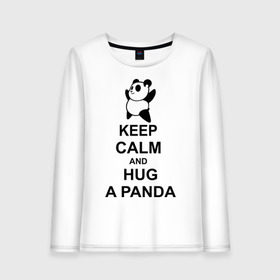 Женский лонгслив хлопок с принтом keep calm and hug a panda в Петрозаводске, 100% хлопок |  | панда
