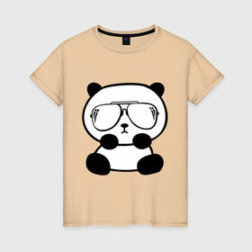Женская футболка хлопок с принтом панда в очках авиатор в Петрозаводске, 100% хлопок | прямой крой, круглый вырез горловины, длина до линии бедер, слегка спущенное плечо | панда