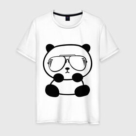 Мужская футболка хлопок с принтом панда в очках авиатор в Петрозаводске, 100% хлопок | прямой крой, круглый вырез горловины, длина до линии бедер, слегка спущенное плечо. | панда