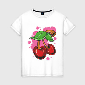 Женская футболка хлопок с принтом Chery черешня в Петрозаводске, 100% хлопок | прямой крой, круглый вырез горловины, длина до линии бедер, слегка спущенное плечо | вишня | девушкам | черри | ягодка