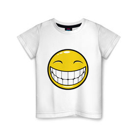 Детская футболка хлопок с принтом Позитивный смайлик (2) в Петрозаводске, 100% хлопок | круглый вырез горловины, полуприлегающий силуэт, длина до линии бедер | зубы | настроение | позитив | рожица | смайл | улыбка