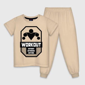 Детская пижама хлопок с принтом WORKOUT Anybody Anywhere Anytime в Петрозаводске, 100% хлопок |  брюки и футболка прямого кроя, без карманов, на брюках мягкая резинка на поясе и по низу штанин
 | Тематика изображения на принте: work out | воркаут | кач | качалка | качалочка | качок | спорт | тренажерка | турник