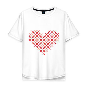 Мужская футболка хлопок Oversize с принтом Сердце, вышивка крестиком в Петрозаводске, 100% хлопок | свободный крой, круглый ворот, “спинка” длиннее передней части | любовь | отношения | рисунок | сердечко